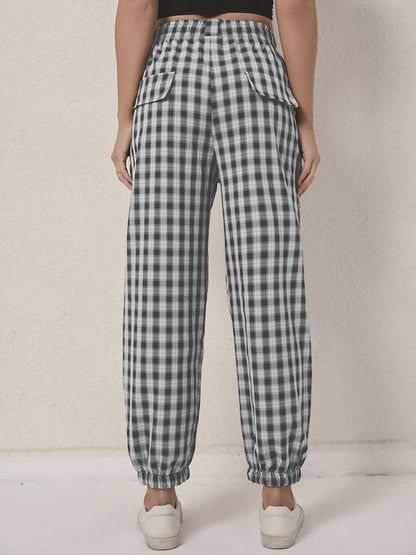 Women's Pants Check Print Elastic Waist Casual Harem Pants - Pants - Instastyled | Online Fashion Free Shipping Clothing, Dresses, Tops, Shoes - 22/09/2022 - Bottoms - Color_Black