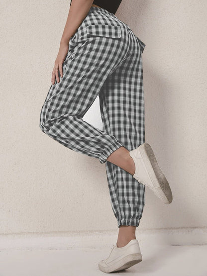 Women's Pants Check Print Elastic Waist Casual Harem Pants - Pants - Instastyled | Online Fashion Free Shipping Clothing, Dresses, Tops, Shoes - 22/09/2022 - Bottoms - Color_Black