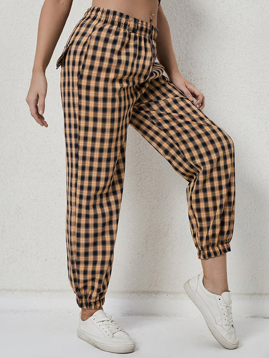 Women's Pants Check Print Elastic Waist Casual Harem Pants - Pants - Instastyled | Online Fashion Free Shipping Clothing, Dresses, Tops, Shoes - 22/09/2022 - Bottoms - Color_Black