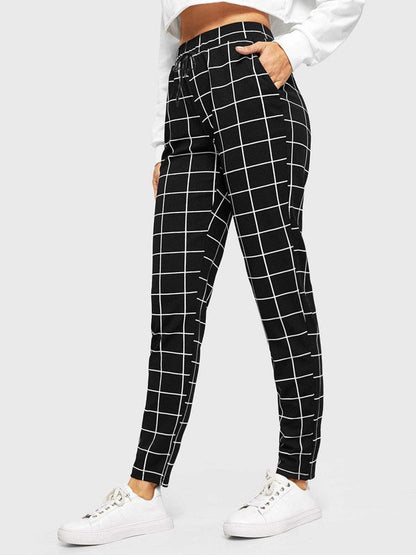 Women's Pants Check Printed Casual Pocket Pants - Pants - Instastyled | Online Fashion Free Shipping Clothing, Dresses, Tops, Shoes - 10-20 - 24/09/2022 - Black