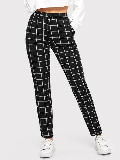 Women's Pants Check Printed Casual Pocket Pants - Pants - Instastyled | Online Fashion Free Shipping Clothing, Dresses, Tops, Shoes - 10-20 - 24/09/2022 - Black