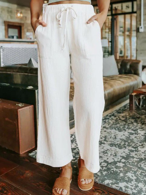 Women's Pants Elastic Waist Lace-Up Patch Pockets Wide Leg Pants - Pants - Instastyled | Online Fashion Free Shipping Clothing, Dresses, Tops, Shoes - 13/07/2022 - 30-40 - bottoms