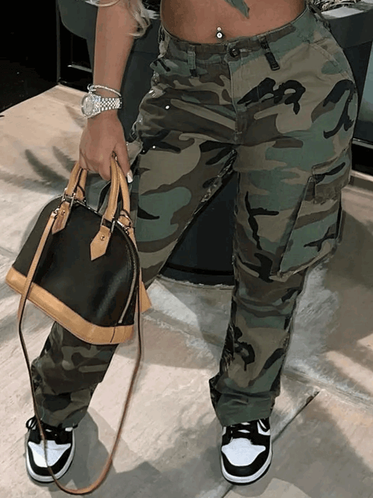 Women's Pants High Waist Pocket Camo Cargo Pants - Pants - Instastyled | Online Fashion Free Shipping Clothing, Dresses, Tops, Shoes - 13/09/2022 - 30-40 - bottoms