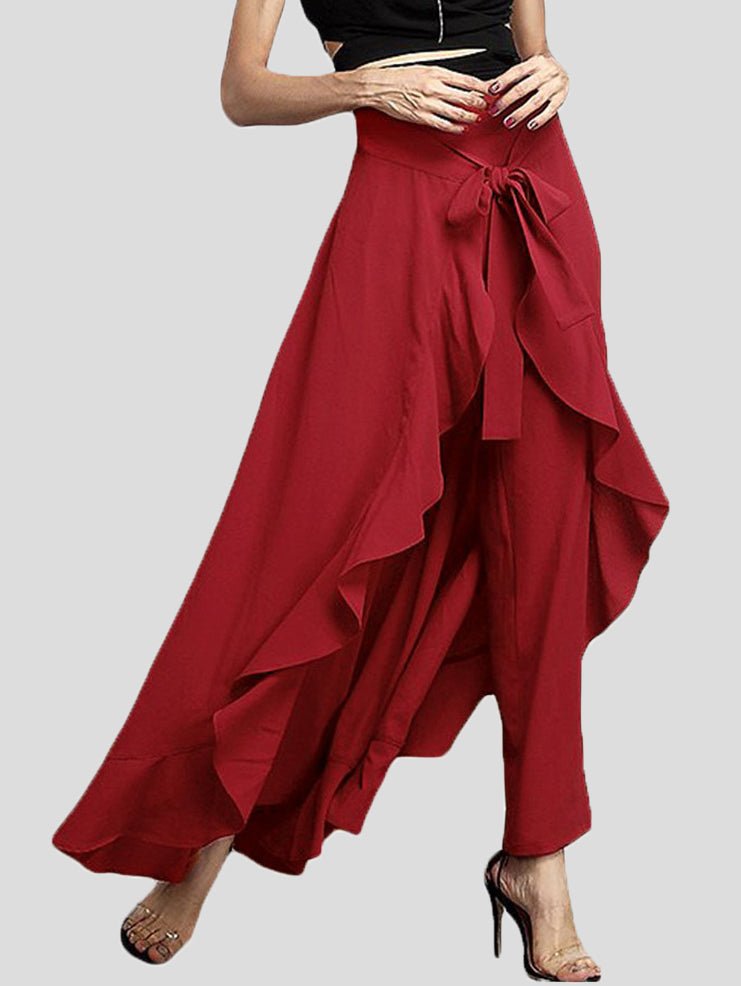 Women's Pants Irregular Chiffon Ruffle Belted Pants - Pants - Instastyled | Online Fashion Free Shipping Clothing, Dresses, Tops, Shoes - 25/04/2022 - 30-40 - Bottoms