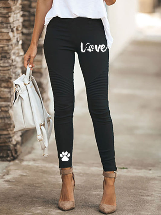 Women's Pants Letter Cat Paw Print Skinny Casual Trousers - Pants - Instastyled | Online Fashion Free Shipping Clothing, Dresses, Tops, Shoes - 30-40 - 31/12/2021 - Bottoms