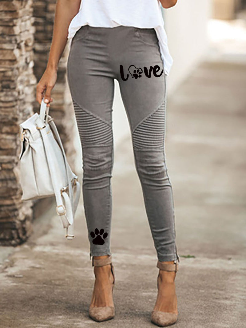 Women's Pants Letter Cat Paw Print Skinny Casual Trousers - Pants - Instastyled | Online Fashion Free Shipping Clothing, Dresses, Tops, Shoes - 30-40 - 31/12/2021 - Bottoms