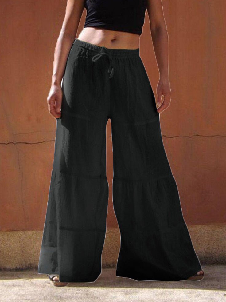 Women's Pants Loose Solid Elastic Waist Wide Leg Pants - Pants - Instastyled | Online Fashion Free Shipping Clothing, Dresses, Tops, Shoes - 05/09/2022 - Bottoms - color-black