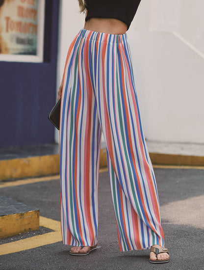 Women's Pants Loose Striped Print Wide Leg Pants - Pants - Instastyled | Online Fashion Free Shipping Clothing, Dresses, Tops, Shoes - 21/09/2022 - Bottoms - Color_Black