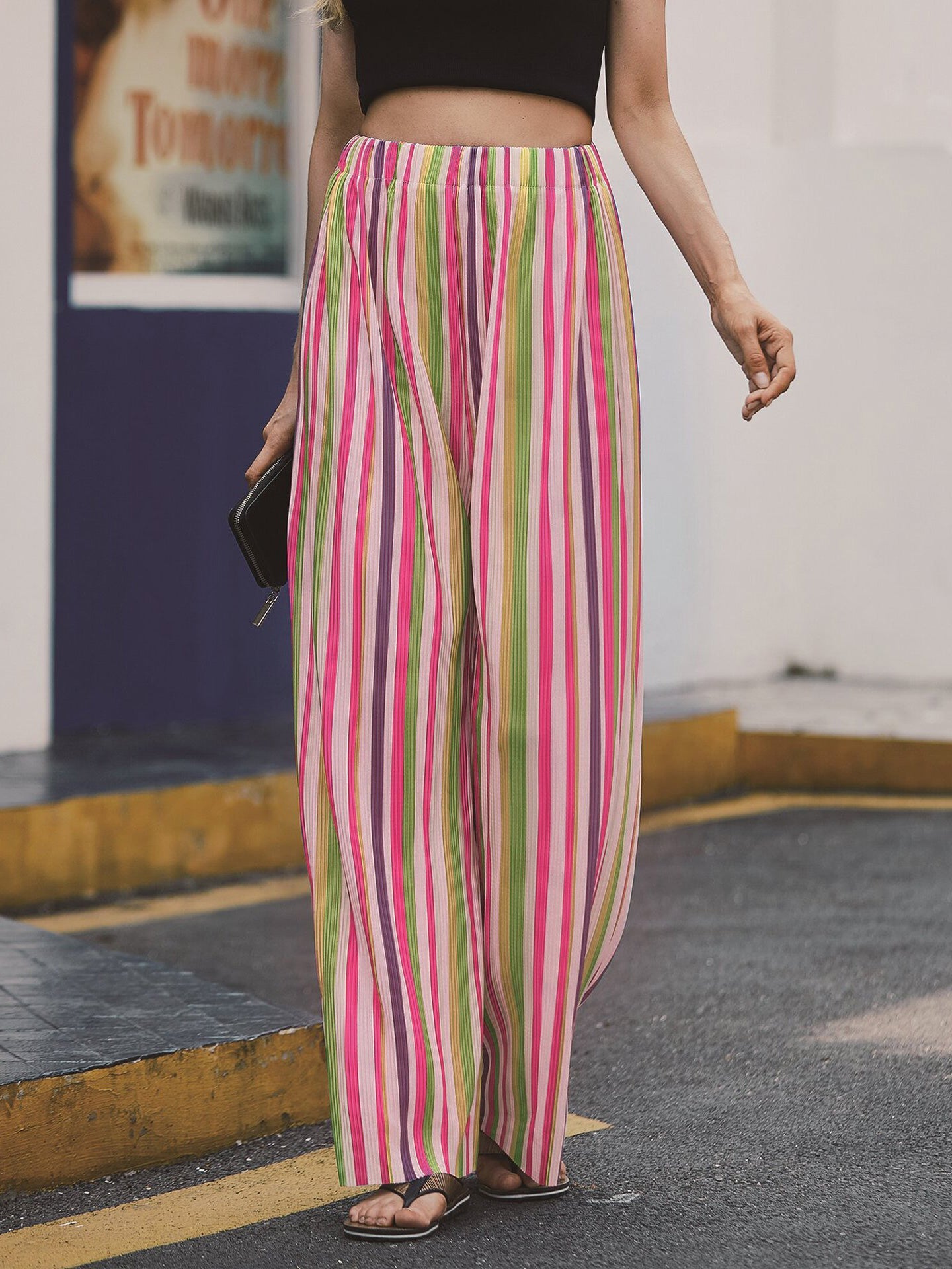 Women's Pants Loose Striped Print Wide Leg Pants - Pants - Instastyled | Online Fashion Free Shipping Clothing, Dresses, Tops, Shoes - 21/09/2022 - Bottoms - Color_Black