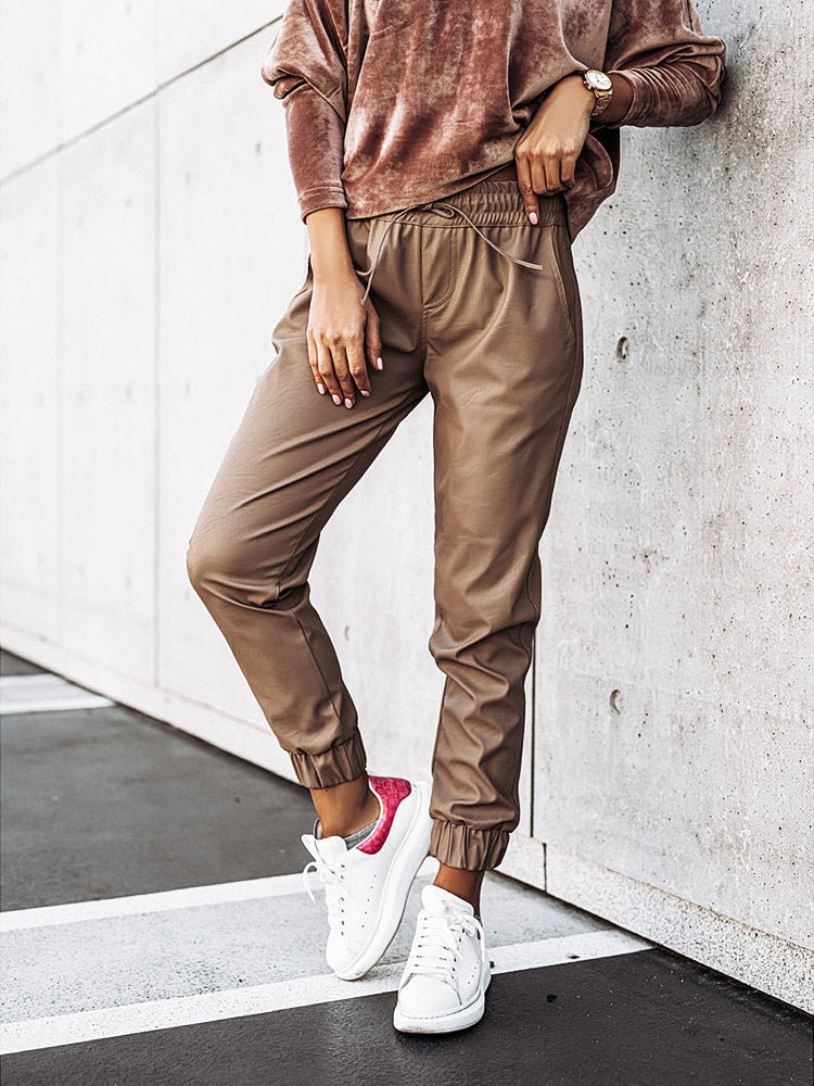 Women's Pants Mid-Waist Drawstring Casual Fashion Leggings Leather Pants - Pants - Instastyled | Online Fashion Free Shipping Clothing, Dresses, Tops, Shoes - 13/1/2023 - 30-40 - bottoms