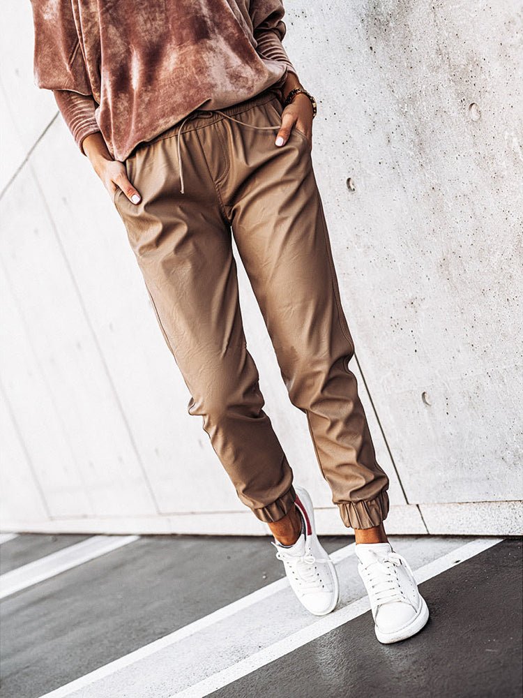 Women's Pants Mid-Waist Drawstring Casual Fashion Leggings Leather Pants - Pants - Instastyled | Online Fashion Free Shipping Clothing, Dresses, Tops, Shoes - 13/1/2023 - 30-40 - bottoms