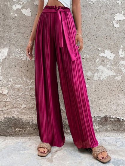 Women's Pants Pleated Tie High Waist Straight Wide Leg Pants - Pants - Instastyled | Online Fashion Free Shipping Clothing, Dresses, Tops, Shoes - 20/05/2022 - 30-40 - Bottoms