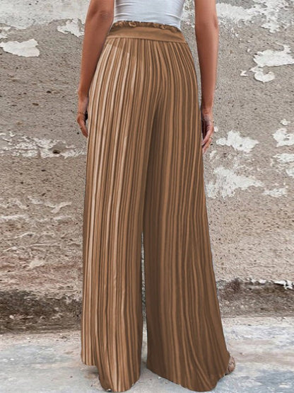 Women's Pants Pleated Tie High Waist Straight Wide Leg Pants - Pants - Instastyled | Online Fashion Free Shipping Clothing, Dresses, Tops, Shoes - 20/05/2022 - 30-40 - Bottoms