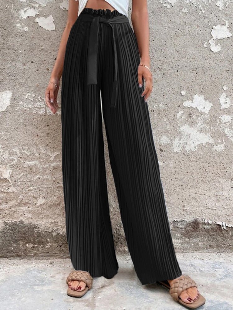 Women's Pants Pleated Tie High Waist Straight Wide Leg Pants - Pants - Instastyled | Online Fashion Free Shipping Clothing, Dresses, Tops, Shoes - 20/05/2022 - 30-40 - Bottoms