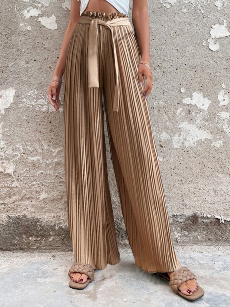 Women's Pants Pleated Tie High Waist Straight Wide Leg Pants - Pants - Instastyled | Online Fashion Free Shipping Clothing, Dresses, Tops, Shoes - 20/05/2022 - 30-40 - Bottoms