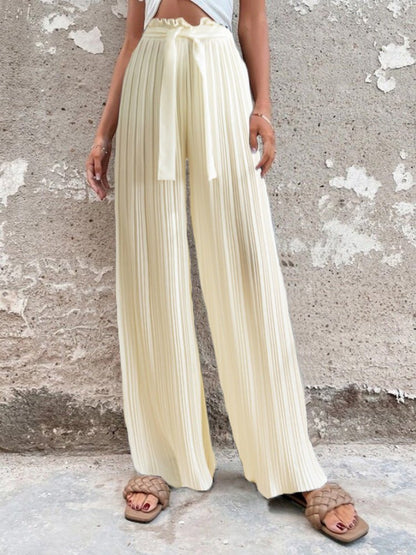 Women's Pants Pleated Tie High Waist Straight Wide Leg Pants - Pants - Instastyled | Online Fashion Free Shipping Clothing, Dresses, Tops, Shoes - 20/05/2022 - 30-40 - Bottoms