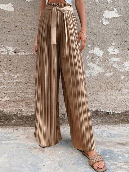 Women's Pants Pleated Tie High Waist Straight Wide Leg Pants - Pants - Instastyled | Online Fashion Free Shipping Clothing, Dresses, Tops, Shoes - 20/05/2022 - 30-40 - Bottoms