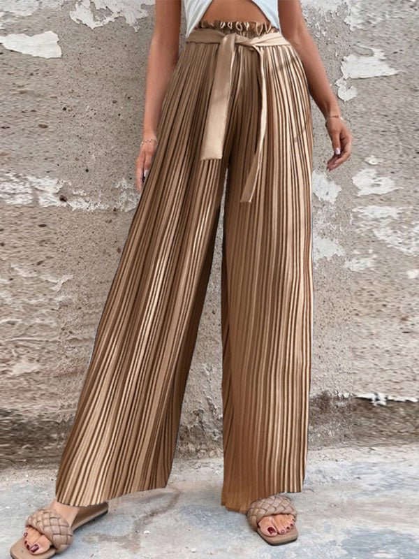 Women's Pants Pleated Tie High Waist Straight Wide Leg Pants - Pants - Instastyled | Online Fashion Free Shipping Clothing, Dresses, Tops, Shoes - 20/05/2022 - 30-40 - Bottoms