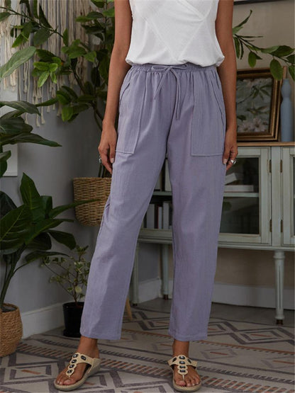 Women's Pants Pocket Elastic Waist Cotton And Linen Casual Pants - Pants - INS | Online Fashion Free Shipping Clothing, Dresses, Tops, Shoes - 10-20 - 26/09/2021 - Bottom