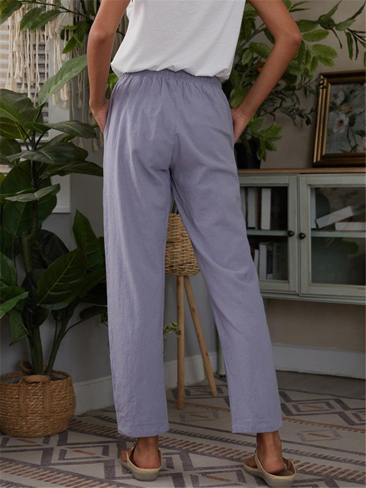 Women's Pants Pocket Elastic Waist Cotton And Linen Casual Pants - Pants - INS | Online Fashion Free Shipping Clothing, Dresses, Tops, Shoes - 10-20 - 26/09/2021 - Bottom