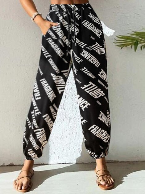 Women's Pants Printed Elastic Waist Lace-Up Pocket Pants - Pants - Instastyled | Online Fashion Free Shipping Clothing, Dresses, Tops, Shoes - 04/08/2022 - Bottoms - Color_Black