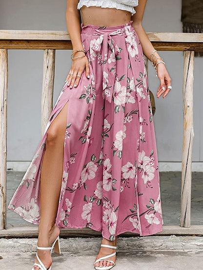 Women's Pants Printed Lace-Up Slit Wide-Leg Pants - Pants - Instastyled | Online Fashion Free Shipping Clothing, Dresses, Tops, Shoes - 02/08/2022 - 30-40 - bottoms