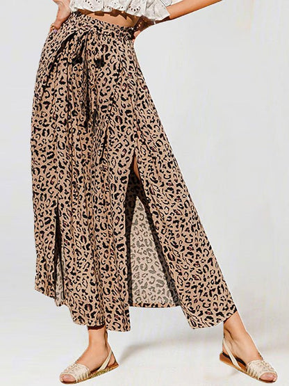 Women's Pants Printed Lace-Up Slit Wide-Leg Pants - Pants - Instastyled | Online Fashion Free Shipping Clothing, Dresses, Tops, Shoes - 02/08/2022 - 30-40 - bottoms