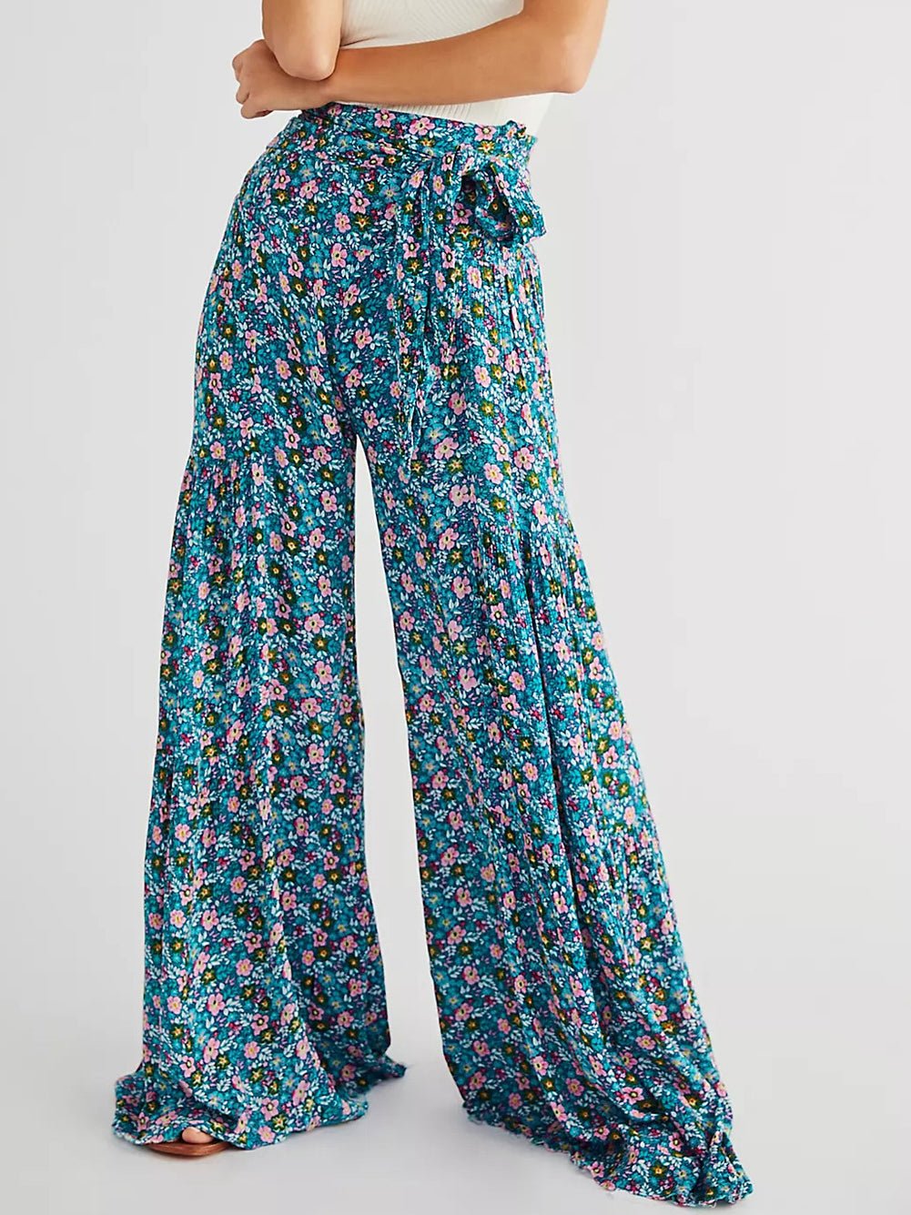 Women's Pants Printed Wide Leg Belted Casual Pants - Pants - Instastyled | Online Fashion Free Shipping Clothing, Dresses, Tops, Shoes - 10/02/2022 - 30-40 - Bottoms