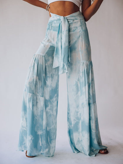 Women's Pants Printed Wide Leg Belted Casual Pants - Pants - Instastyled | Online Fashion Free Shipping Clothing, Dresses, Tops, Shoes - 10/02/2022 - 30-40 - Bottoms