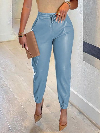 Women's Pants Pure Belted Pocket PU Leather Elasticated Pants - Pants - Instastyled | Online Fashion Free Shipping Clothing, Dresses, Tops, Shoes - 04/01/2022 - 30-40 - Bottoms