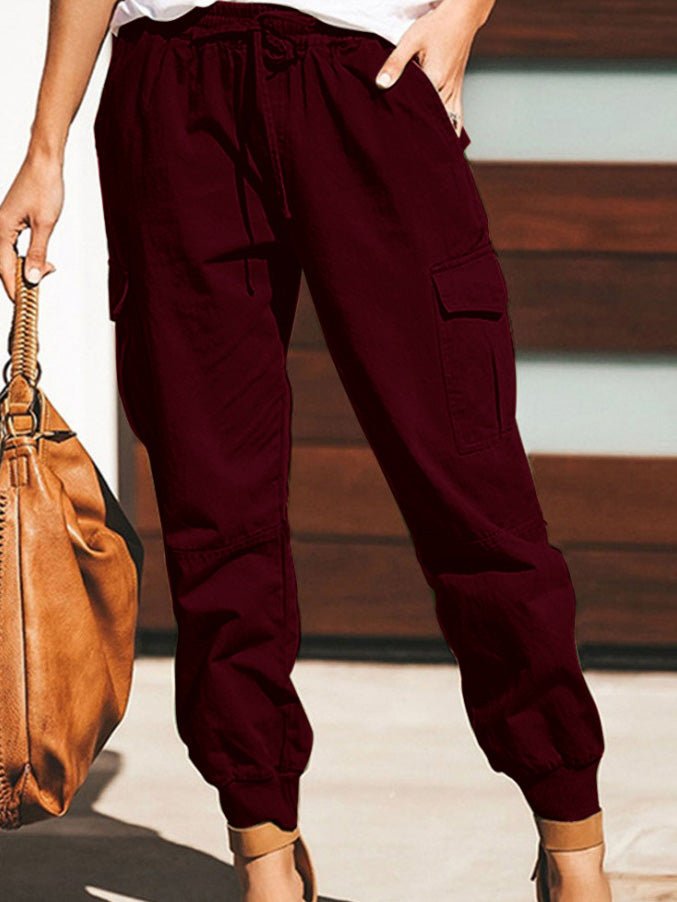 Women's Pants Solid Casual Pocket Belted Cargo Pants - Pants - Instastyled | Online Fashion Free Shipping Clothing, Dresses, Tops, Shoes - 20/06/2022 - 30-40 - Bottoms