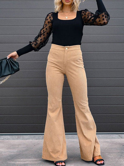 Pants - Solid Color Mid Waist Slim Micro Flare Pants - MsDressly