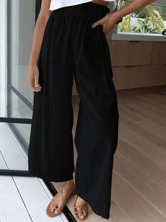 Women's Pants Solid Elastic High Waist Wide Leg Pants - Pants - Instastyled | Online Fashion Free Shipping Clothing, Dresses, Tops, Shoes - 09/03/2022 - 30-40 - Bottoms