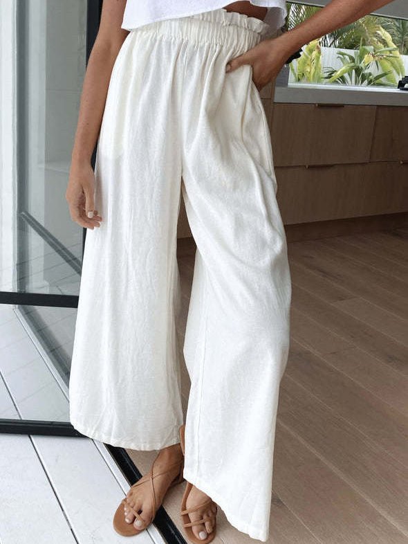 Women's Pants Solid Elastic High Waist Wide Leg Pants - Pants - Instastyled | Online Fashion Free Shipping Clothing, Dresses, Tops, Shoes - 09/03/2022 - 30-40 - Bottoms