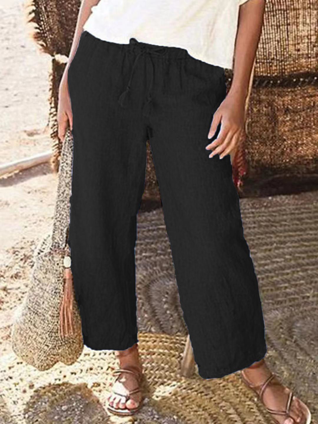 Women's Pants Solid Elastic Lace-Up Straight-Leg Pants - Pants - Instastyled | Online Fashion Free Shipping Clothing, Dresses, Tops, Shoes - 19/07/2022 - 20-30 - bottoms