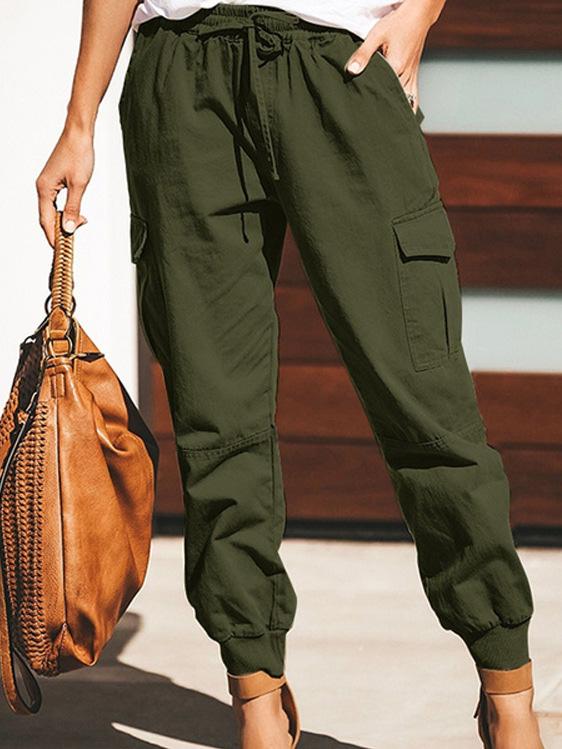 Women's Pants Solid Fashion Pocket Lace-up Cargo Pants - Pants - INS | Online Fashion Free Shipping Clothing, Dresses, Tops, Shoes - 20-30 - 20/08/2021 - Bottom