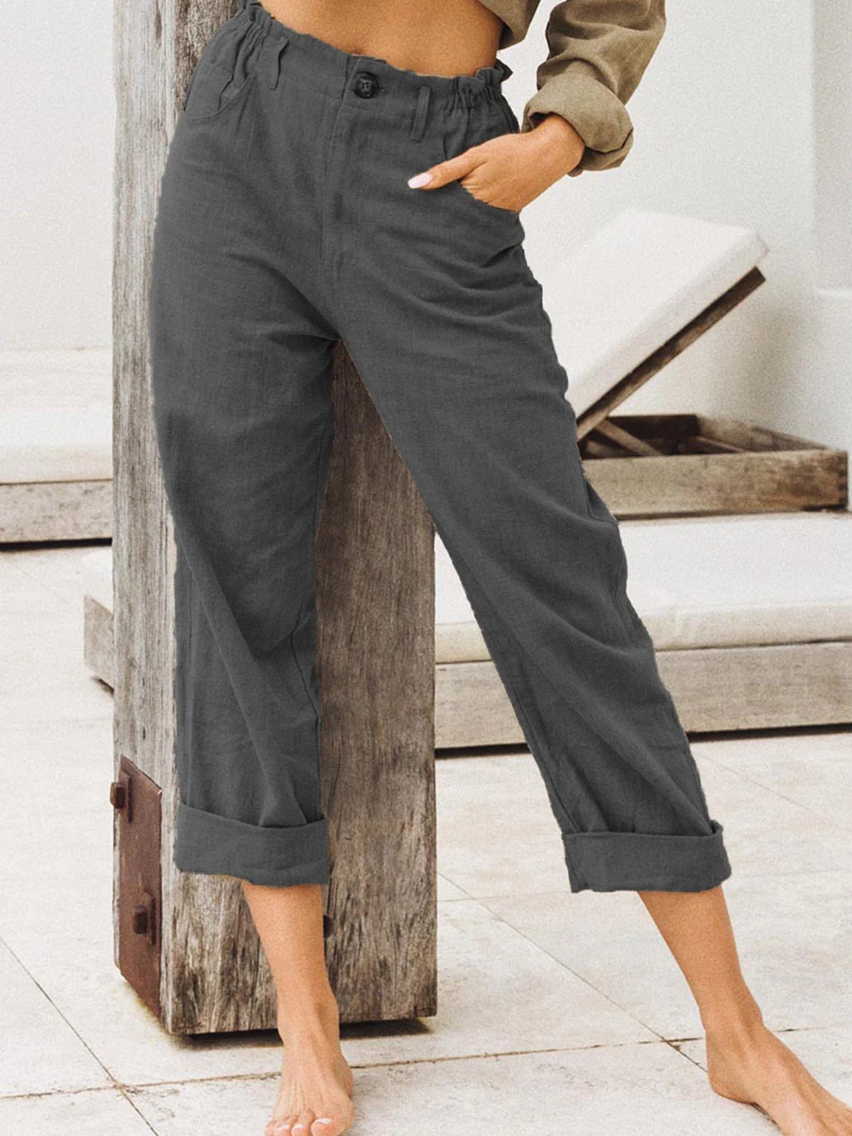 Women's Pants Solid High Waist Pocket Casual Pants - Pants - Instastyled | Online Fashion Free Shipping Clothing, Dresses, Tops, Shoes - 02/08/2022 - 20-30 - bottoms