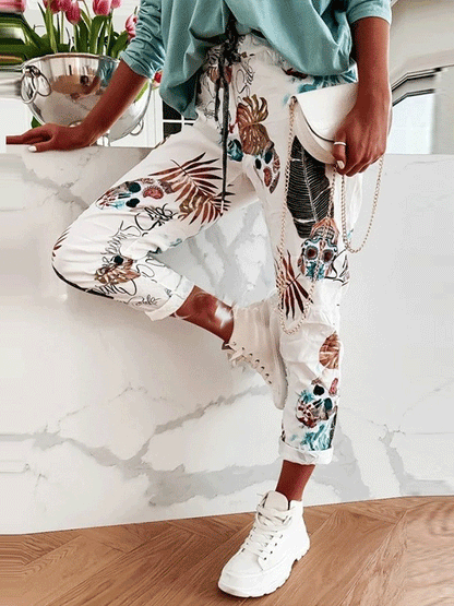 Women's Pants Straight Skull Leaf Print Pocket Stretch Casual Pants - Pants - INS | Online Fashion Free Shipping Clothing, Dresses, Tops, Shoes - 10-20 - 21/10/2021 - Bottom