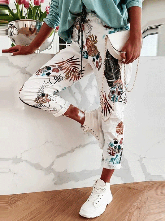 Women's Pants Straight Skull Leaf Print Pocket Stretch Casual Pants - Pants - INS | Online Fashion Free Shipping Clothing, Dresses, Tops, Shoes - 10-20 - 21/10/2021 - Bottom