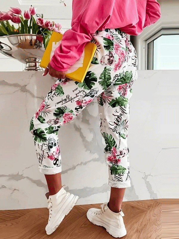 Women's Pants Straight Skull Leaf Print Pocket Stretch Casual Pants - Pants - INS | Online Fashion Free Shipping Clothing, Dresses, Tops, Shoes - 10-20 - 21/10/2021 - Bottom