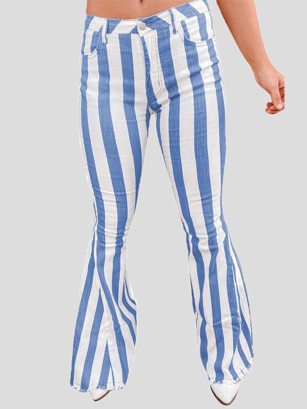 Women's Pants Striped Print Pockets Flared Pants - Pants - Instastyled | Online Fashion Free Shipping Clothing, Dresses, Tops, Shoes - 17/08/2022 - 30-40 - bottoms