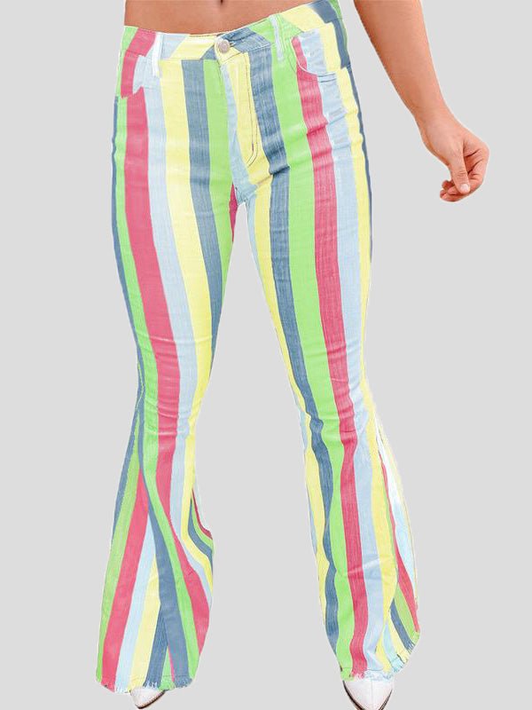 Women's Pants Striped Print Pockets Flared Pants - Pants - Instastyled | Online Fashion Free Shipping Clothing, Dresses, Tops, Shoes - 17/08/2022 - 30-40 - bottoms