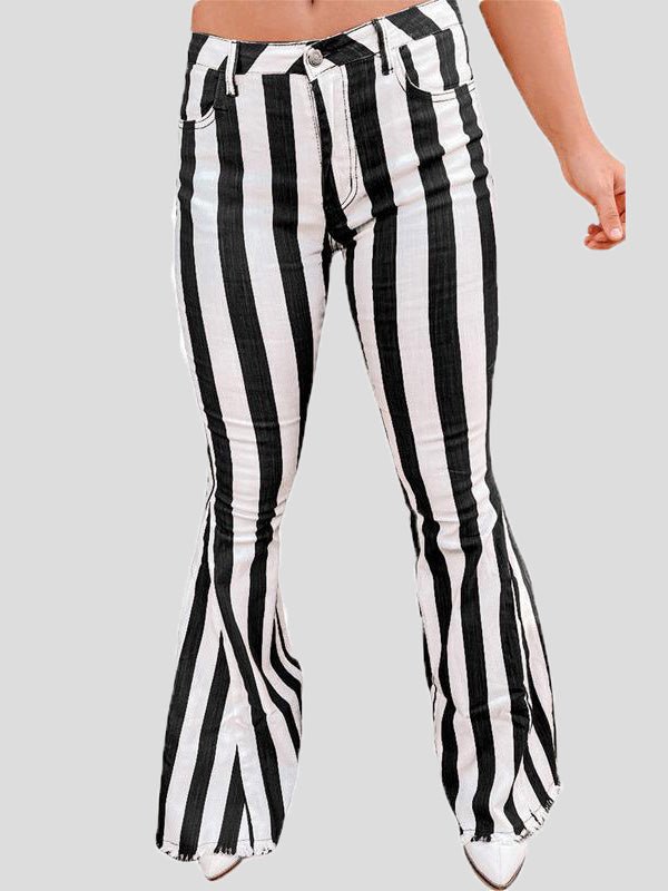 Women's Pants Striped Print Pockets Flared Pants - Pants - Instastyled | Online Fashion Free Shipping Clothing, Dresses, Tops, Shoes - 17/08/2022 - 30-40 - bottoms