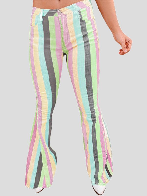 Women's Pants Striped Print Pockets Flared Pants - Pants - Instastyled | Online Fashion Free Shipping Clothing, Dresses, Tops, Shoes - 17/08/2022 - 30-40 - bottoms