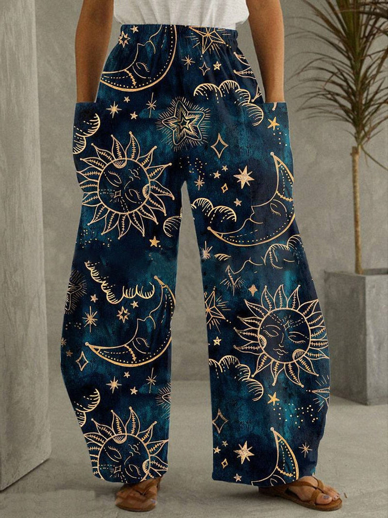 Women's Pants Sun Moon Print Pocket Elastic Wide Leg Pants - Pants - Instastyled | Online Fashion Free Shipping Clothing, Dresses, Tops, Shoes - 20-30 - 30/12/2021 - Bottoms