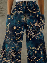 Women's Pants Sun Moon Print Pocket Elastic Wide Leg Pants - Pants - Instastyled | Online Fashion Free Shipping Clothing, Dresses, Tops, Shoes - 20-30 - 30/12/2021 - Bottoms