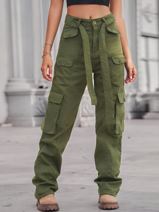 Women's Pants Tie Pocket Casual Cargo Pants - Pants - Instastyled | Online Fashion Free Shipping Clothing, Dresses, Tops, Shoes - 06/10/2022 - bottoms - color-army_green