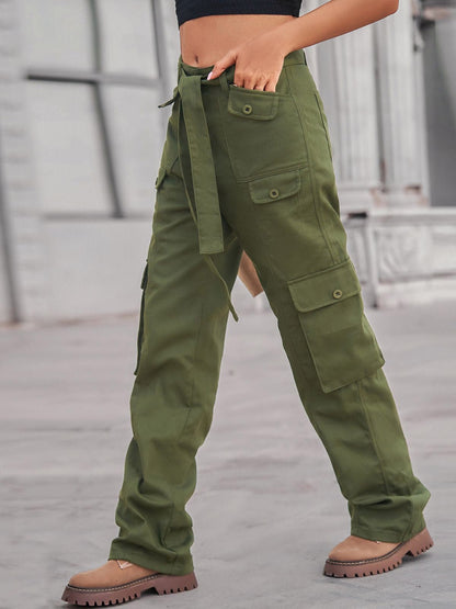Women's Pants Tie Pocket Casual Cargo Pants - Pants - Instastyled | Online Fashion Free Shipping Clothing, Dresses, Tops, Shoes - 06/10/2022 - bottoms - color-army_green