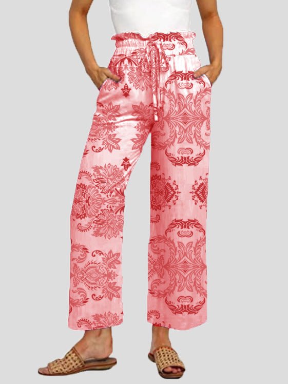 Women's Pants Vintage Print Lace-Up Straight Pants - Pants - Instastyled | Online Fashion Free Shipping Clothing, Dresses, Tops, Shoes - 10/08/2022 - Bottoms - Color_Blue