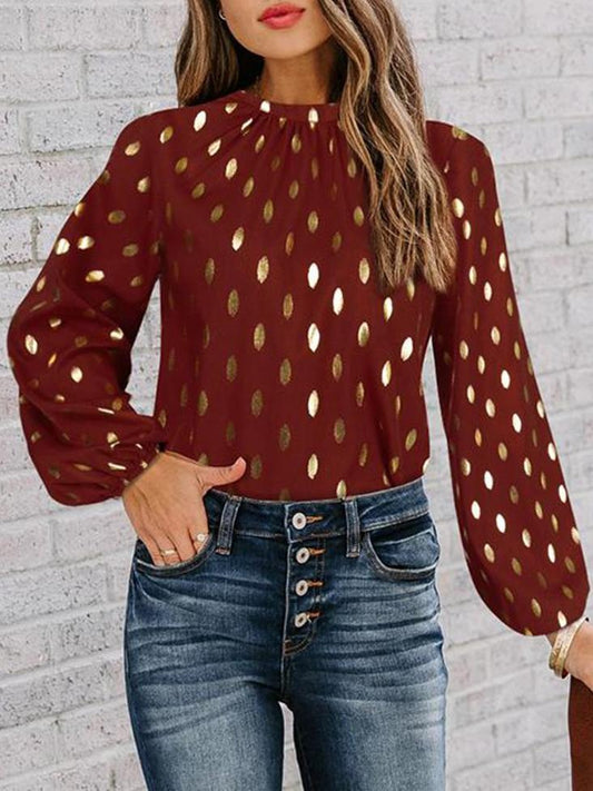 Women's Polka Dot Shirt With Puff Sleeves - Tops - INS | Online Fashion Free Shipping Clothing, Dresses, Tops, Shoes - Best Seller - Blouse - Color_Red